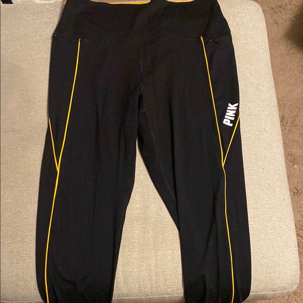 VS Pink Black Leggings with Yellow Accents
